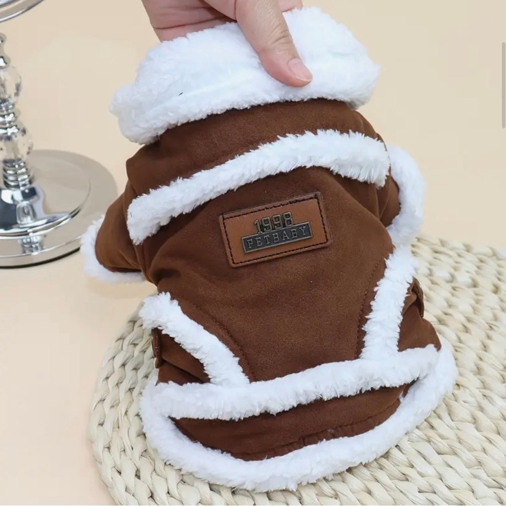 🥳 2 for $15 🥳 Brown Pet Winter Jacket Coat with Faux Fur White Trim Sz XS
